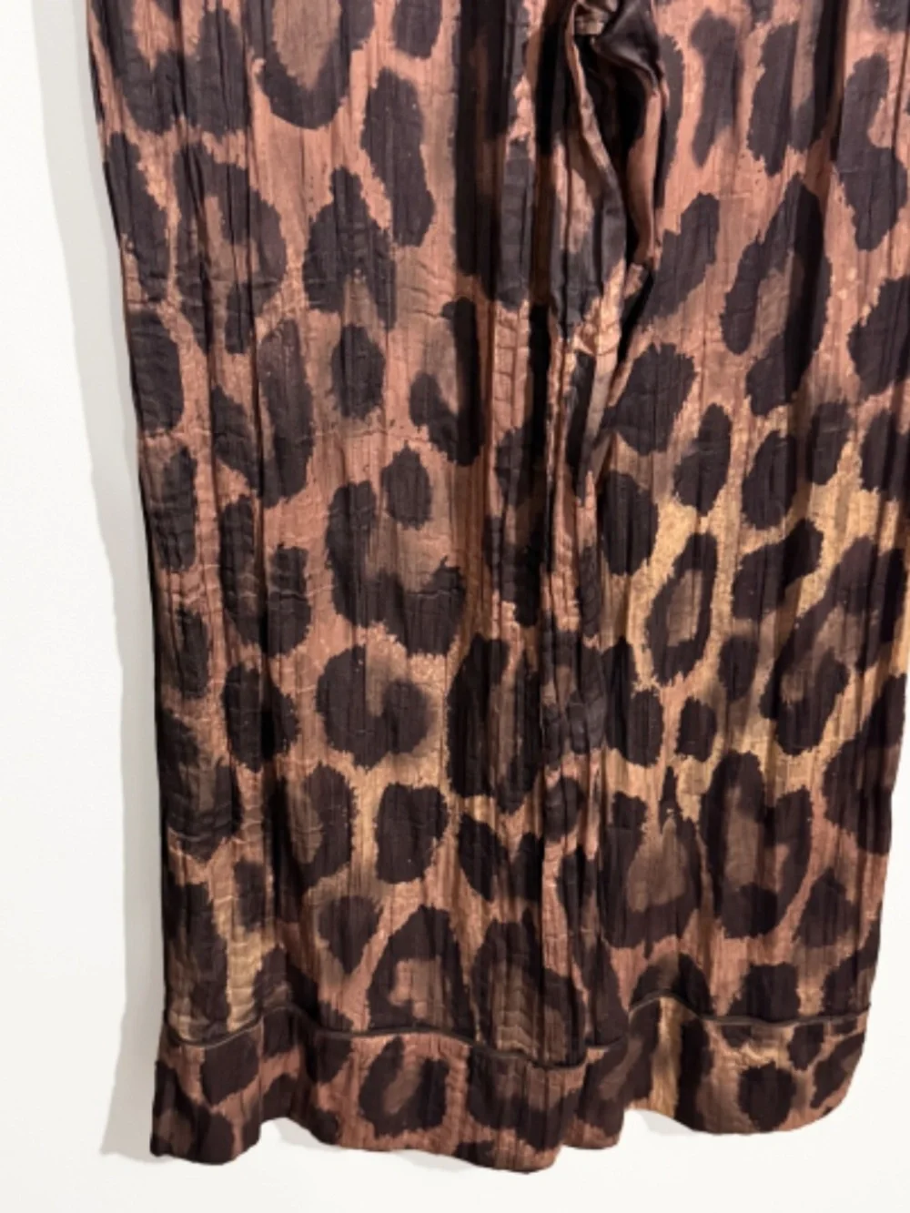 Free People Brown All Out Leopard Hammered Satin Wide Leg Pants Medium
